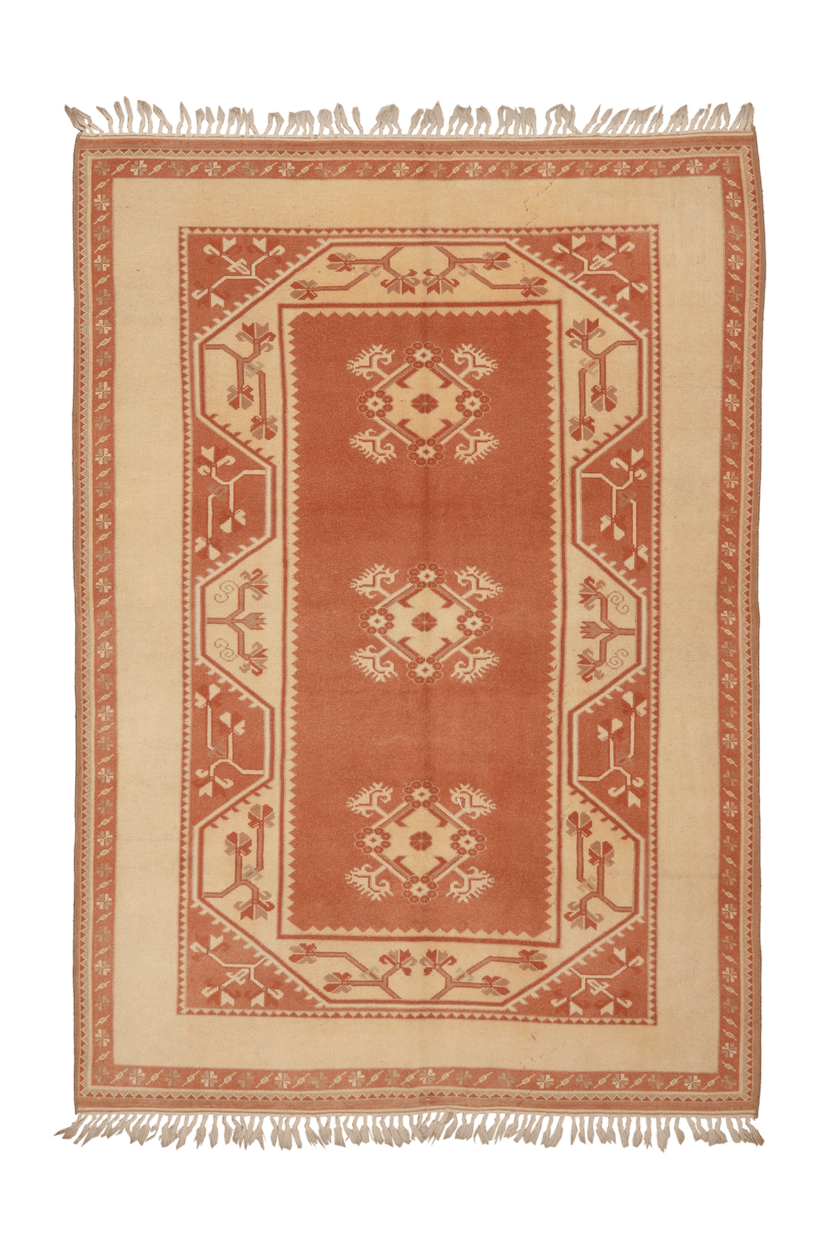 Vintage Muğla Turkish Area Rug 5x7 ft — Orange & Beige Geometric (No. 48115)