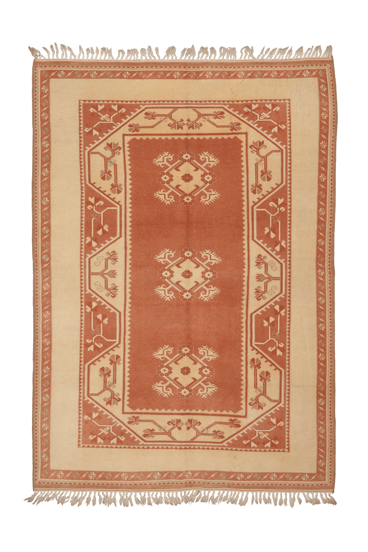 Vintage Muğla Turkish Area Rug 5x7 ft — Orange & Beige Geometric (No. 48115)