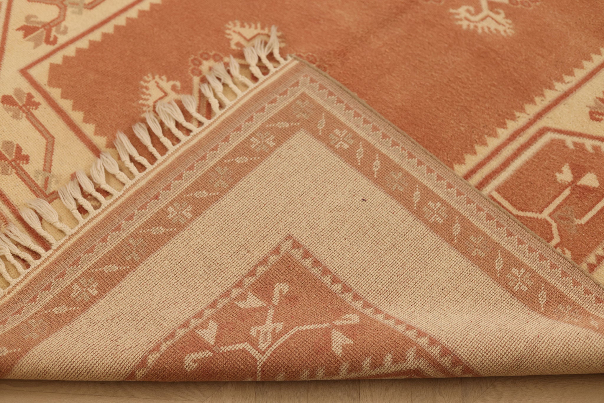 Vintage Muğla Turkish Area Rug 5x7 ft — Orange & Beige Geometric (No. 48115)