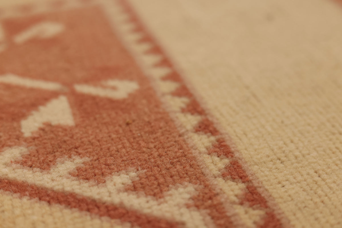 Vintage Muğla Turkish Area Rug 5x7 ft — Orange & Beige Geometric (No. 48115)
