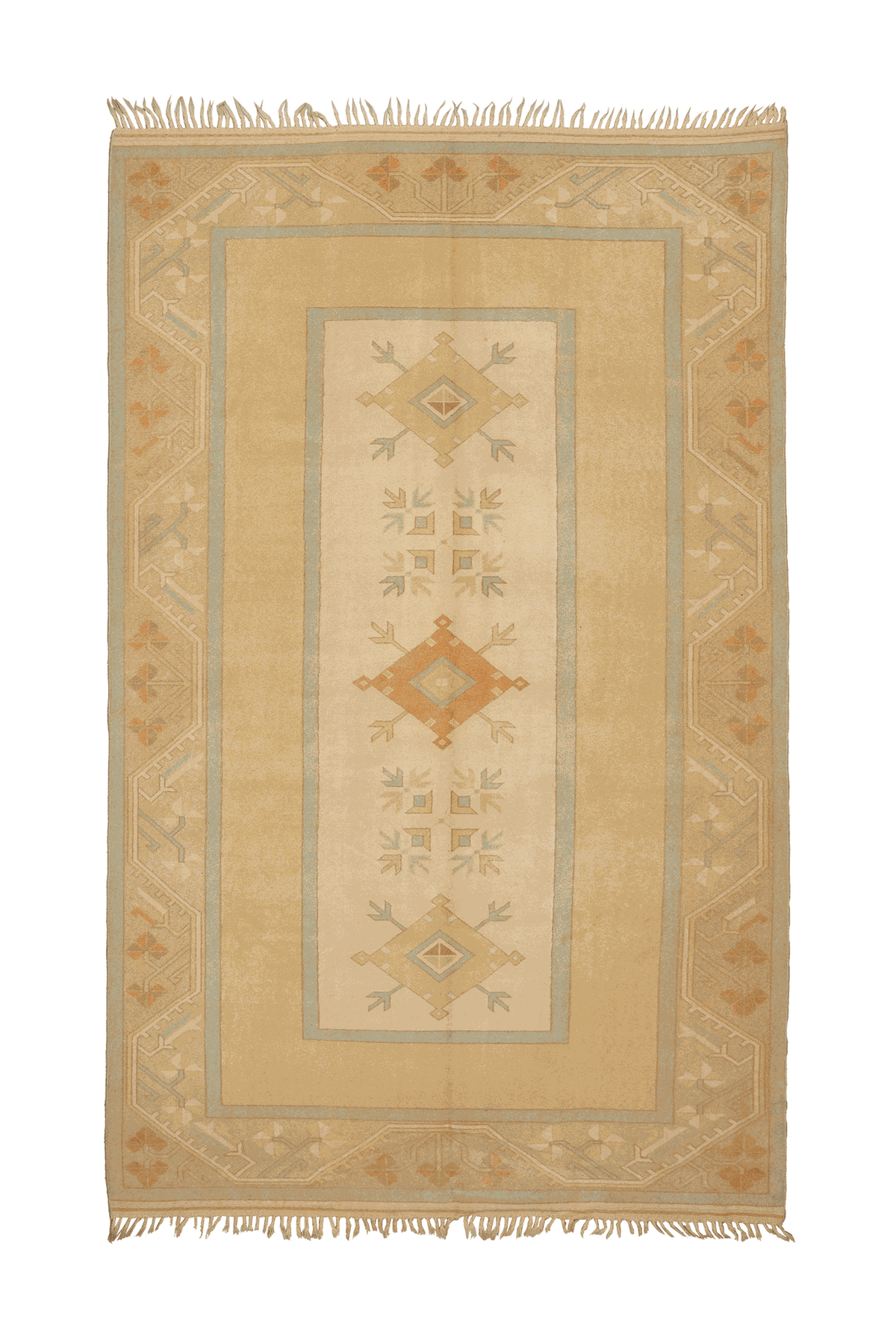 Vintage Muğla Turkish Runner Rug 6x10 ft — Beige & Brown Geometric