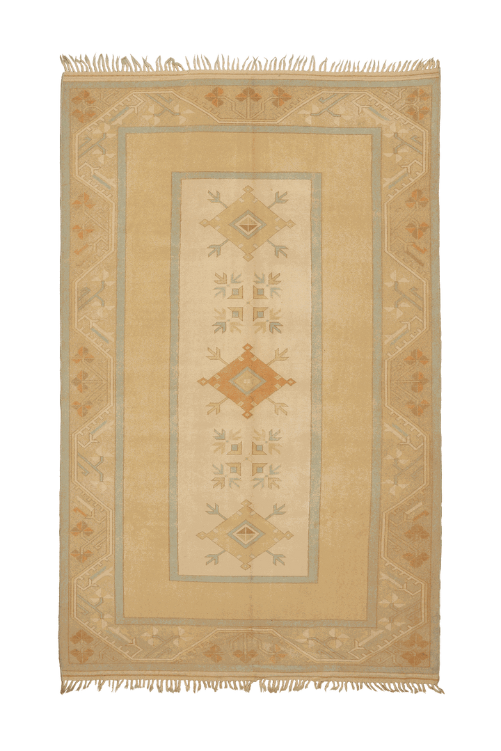 Vintage Muğla Turkish Runner Rug 6x10 ft — Beige & Brown Geometric