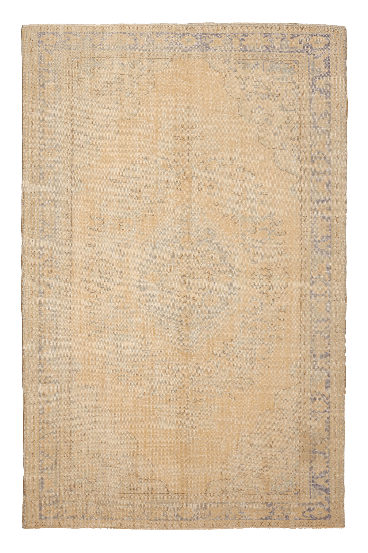Vintage Manisa Turkish Area Rug 6x9 ft — Beige & Blue Floral