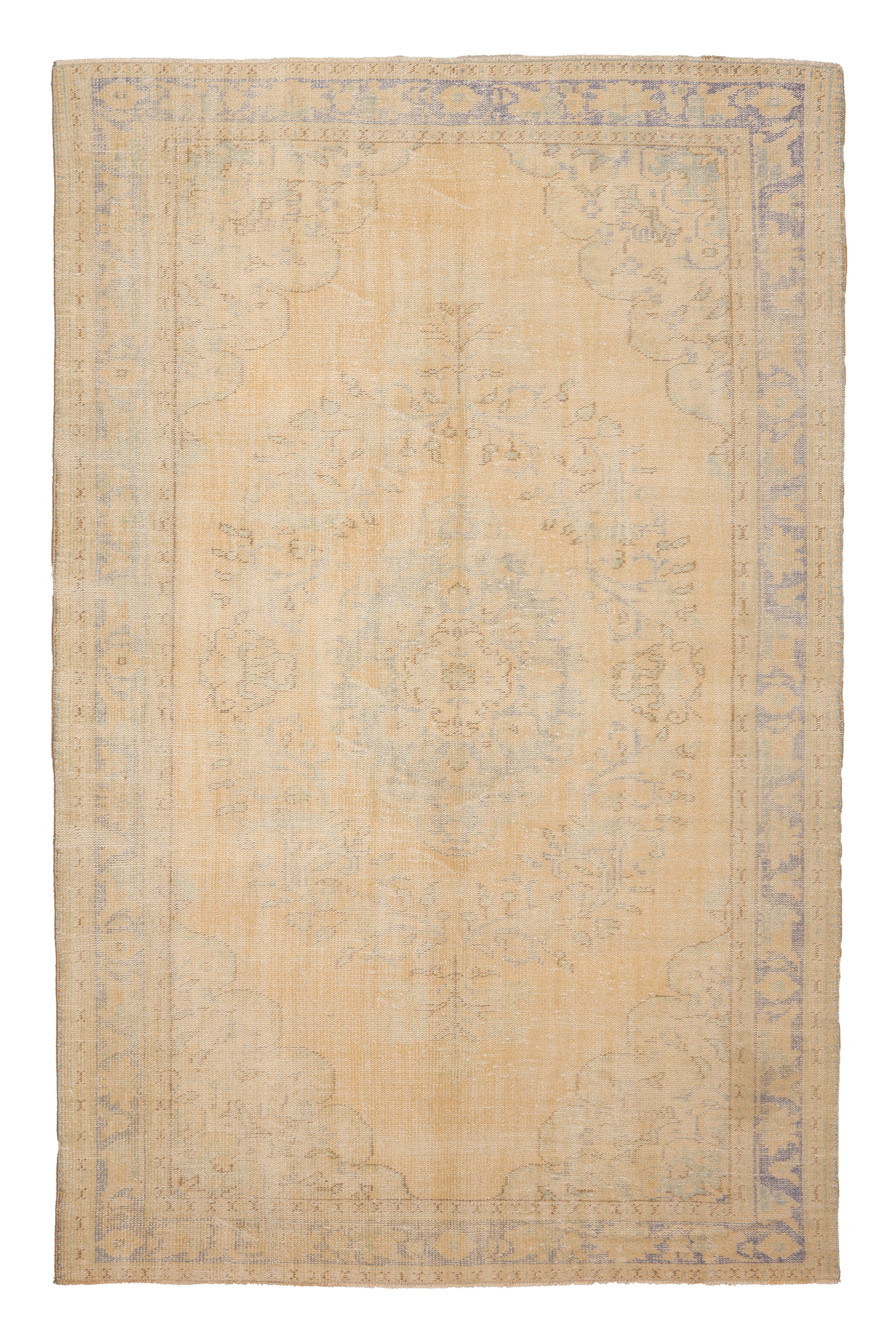 Vintage Manisa Turkish Area Rug 6x9 ft — Beige & Blue Floral