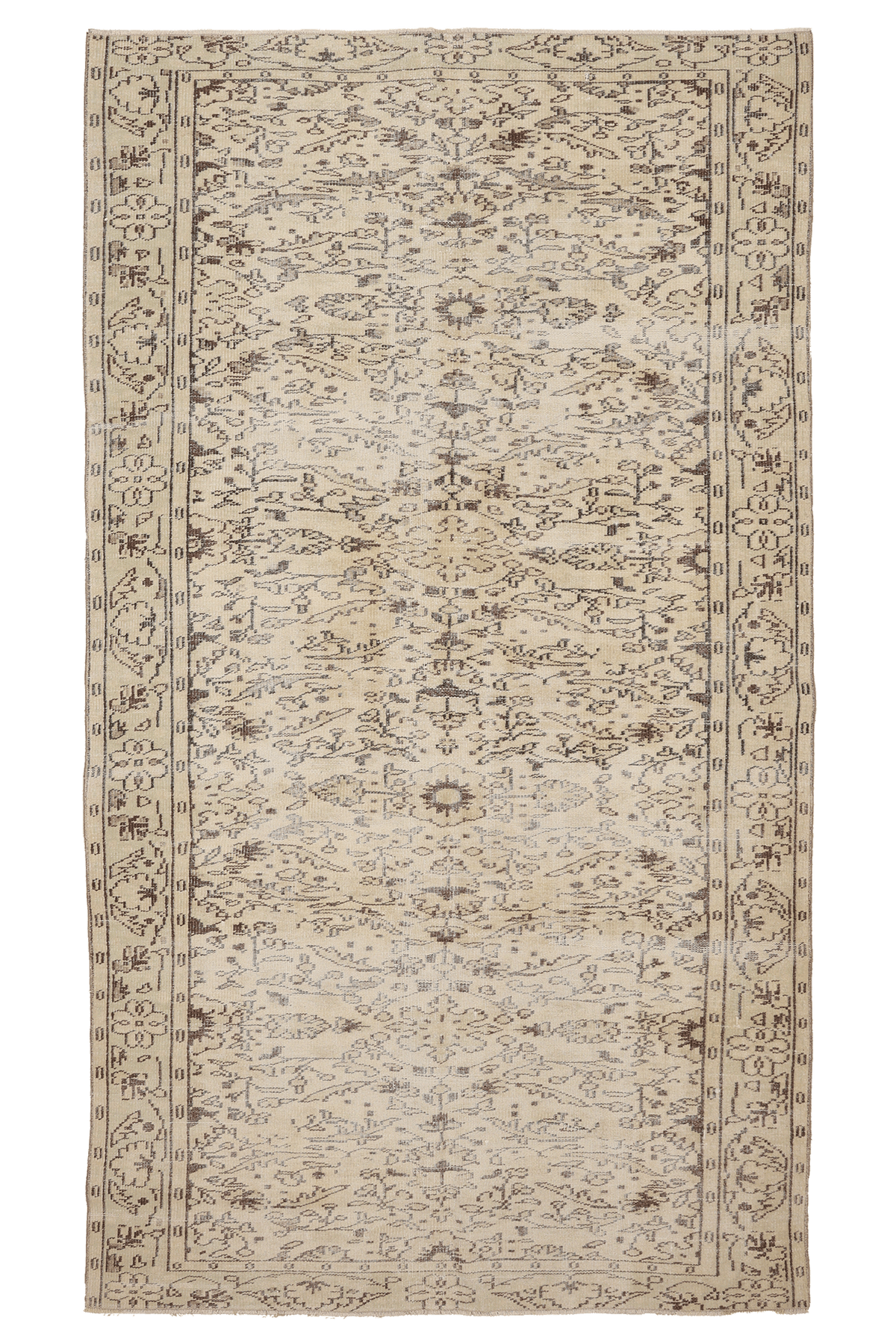 Vintage Manisa Turkish Area Rug 5x9 ft — Beige & Brown Floral