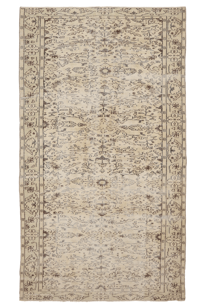 Vintage Manisa Turkish Area Rug 5x9 ft — Beige & Brown Floral