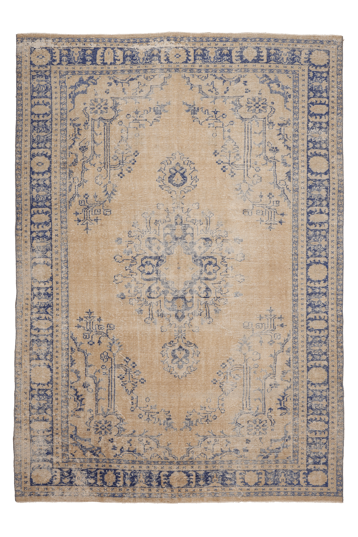 Vintage Manisa Turkish Area Rug 7x10 ft — Beige & Blue Floral