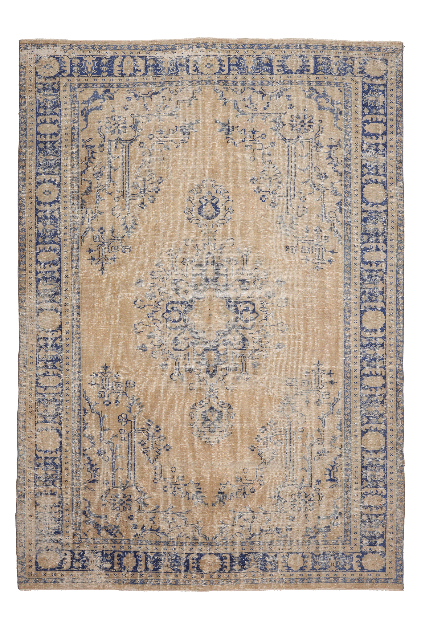 Vintage Manisa Turkish Area Rug 7x10 ft — Beige & Blue Floral