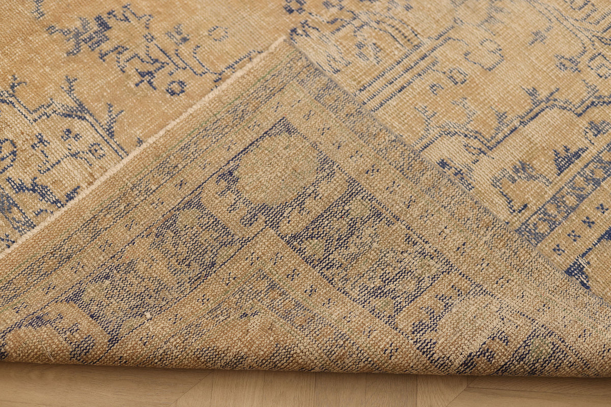Vintage Manisa Turkish Area Rug 7x10 ft — Beige & Blue Floral