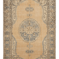 Vintage Isparta Turkish Area Rug 7x11 ft — Beige & Blue Floral (No. 48176)