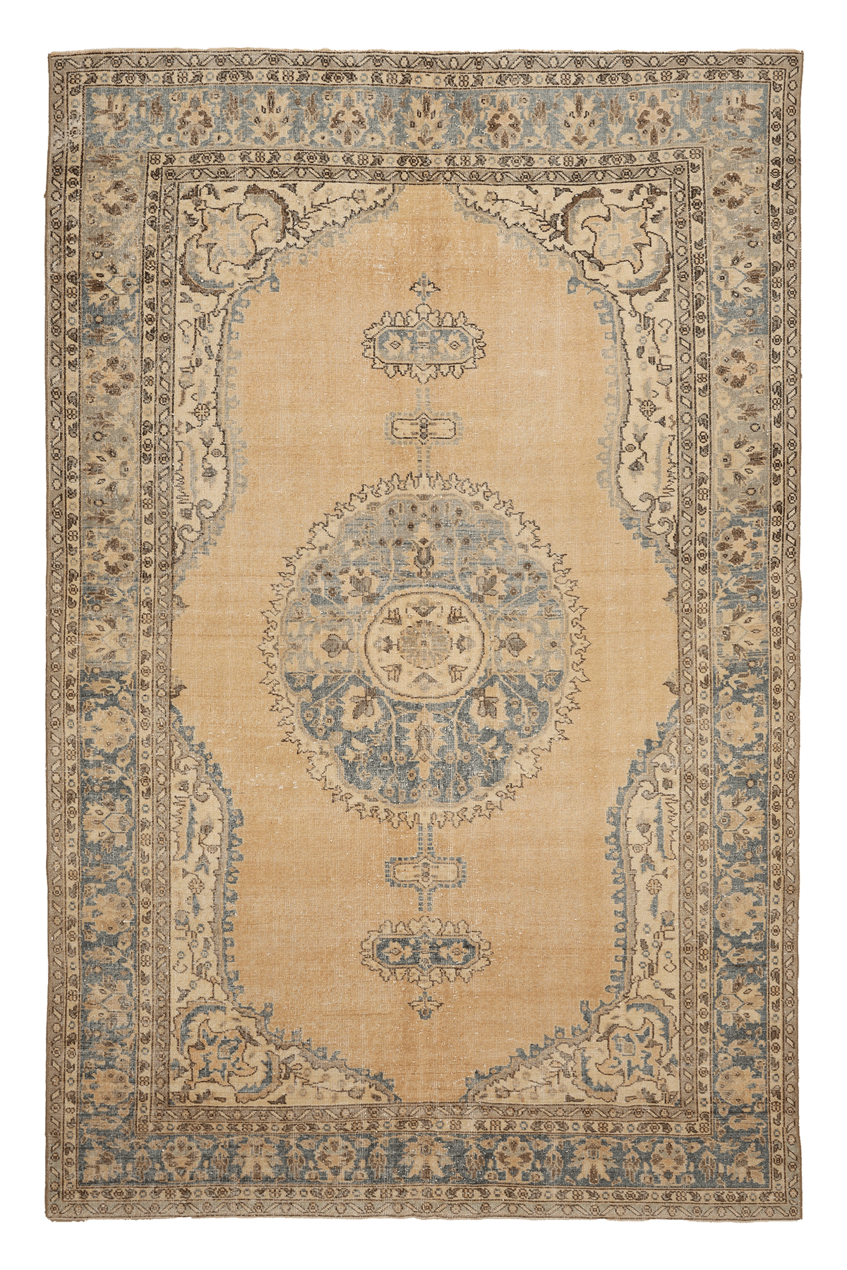 Vintage Isparta Turkish Area Rug 7x11 ft — Beige & Blue Floral (No. 48176)