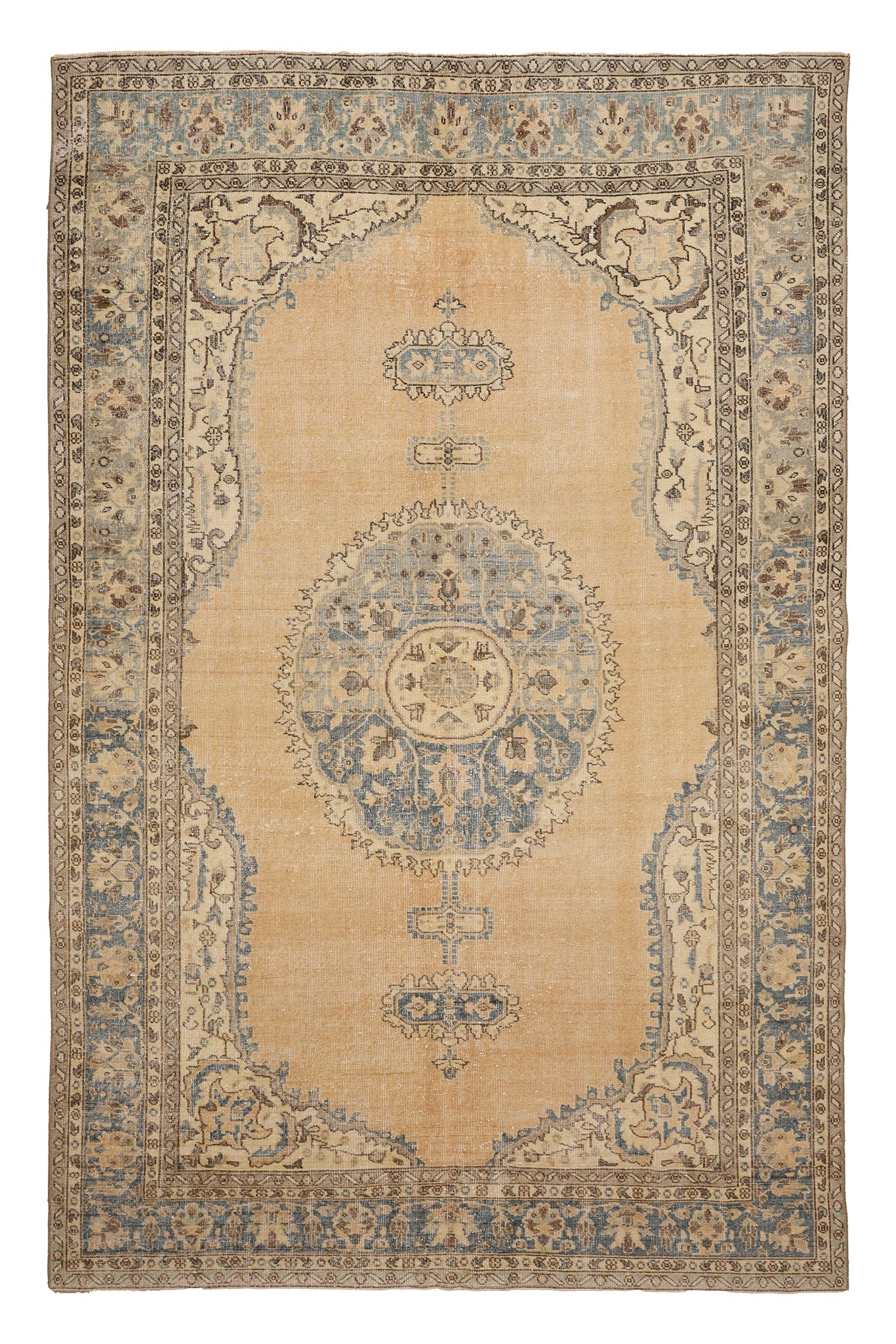 Vintage Isparta Turkish Area Rug 7x11 ft — Beige & Blue Floral (No. 48176)