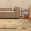 Vintage Isparta Turkish Area Rug 7x11 ft — Beige & Blue Floral (No. 48176)