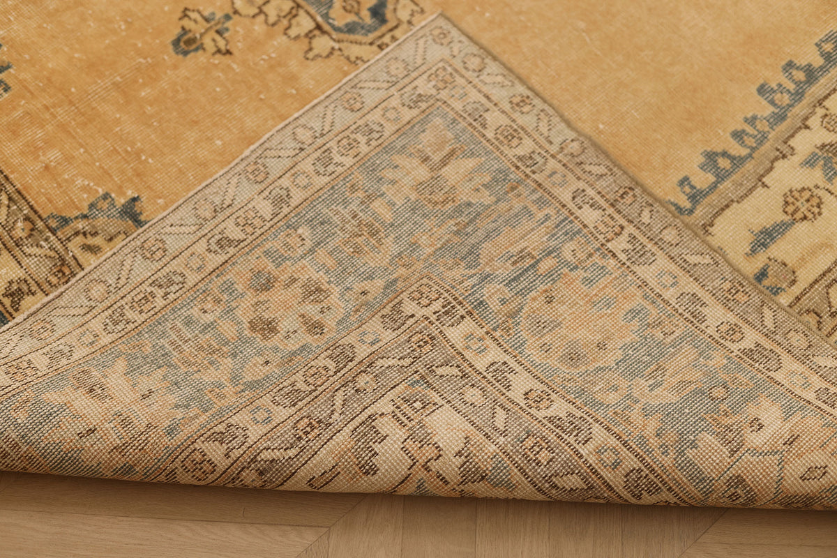Vintage Isparta Turkish Area Rug 7x11 ft — Beige & Blue Floral (No. 48176)