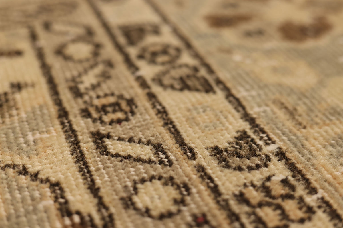 Vintage Isparta Turkish Area Rug 7x11 ft — Beige & Blue Floral (No. 48176)