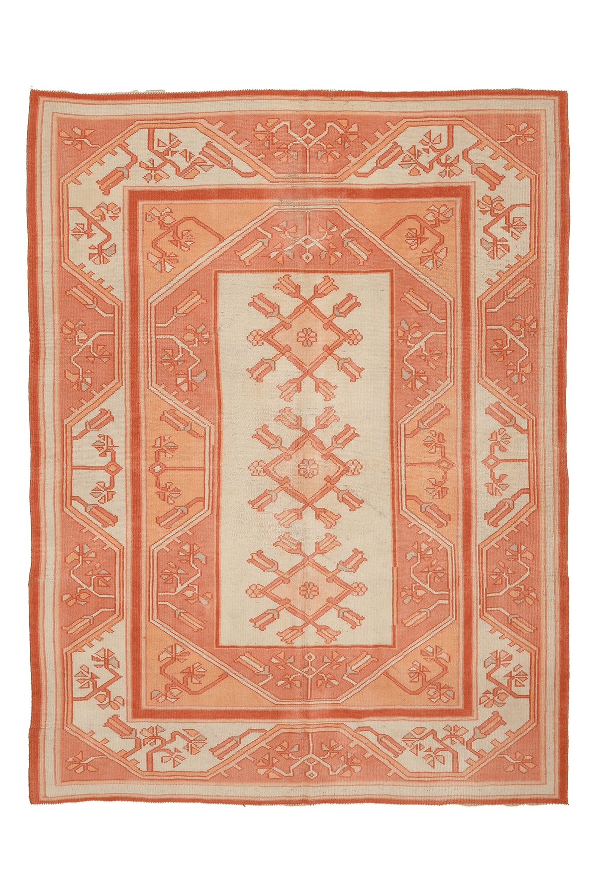 Vintage Muğla Turkish Area Rug 5x7 ft — Orange & Beige Floral