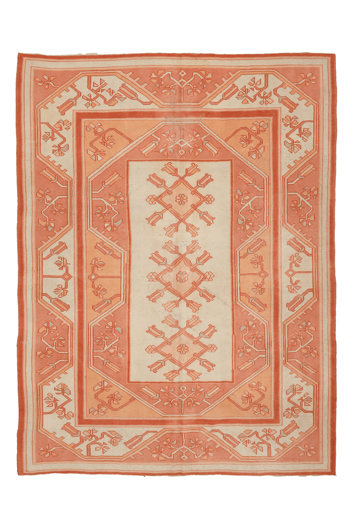 Vintage Muğla Turkish Area Rug 5x7 ft — Orange & Beige Floral