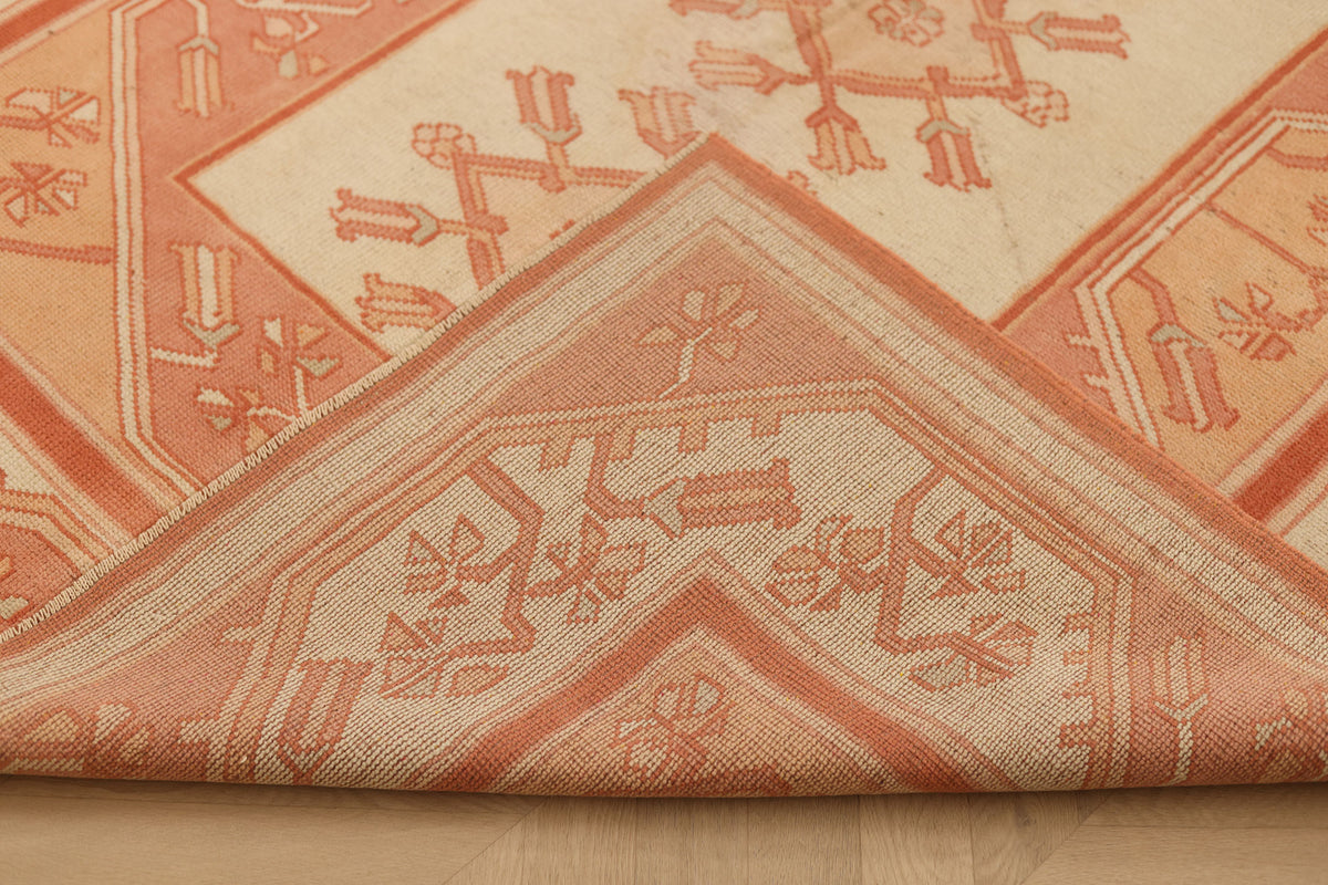 Vintage Muğla Turkish Area Rug 5x7 ft — Orange & Beige Floral