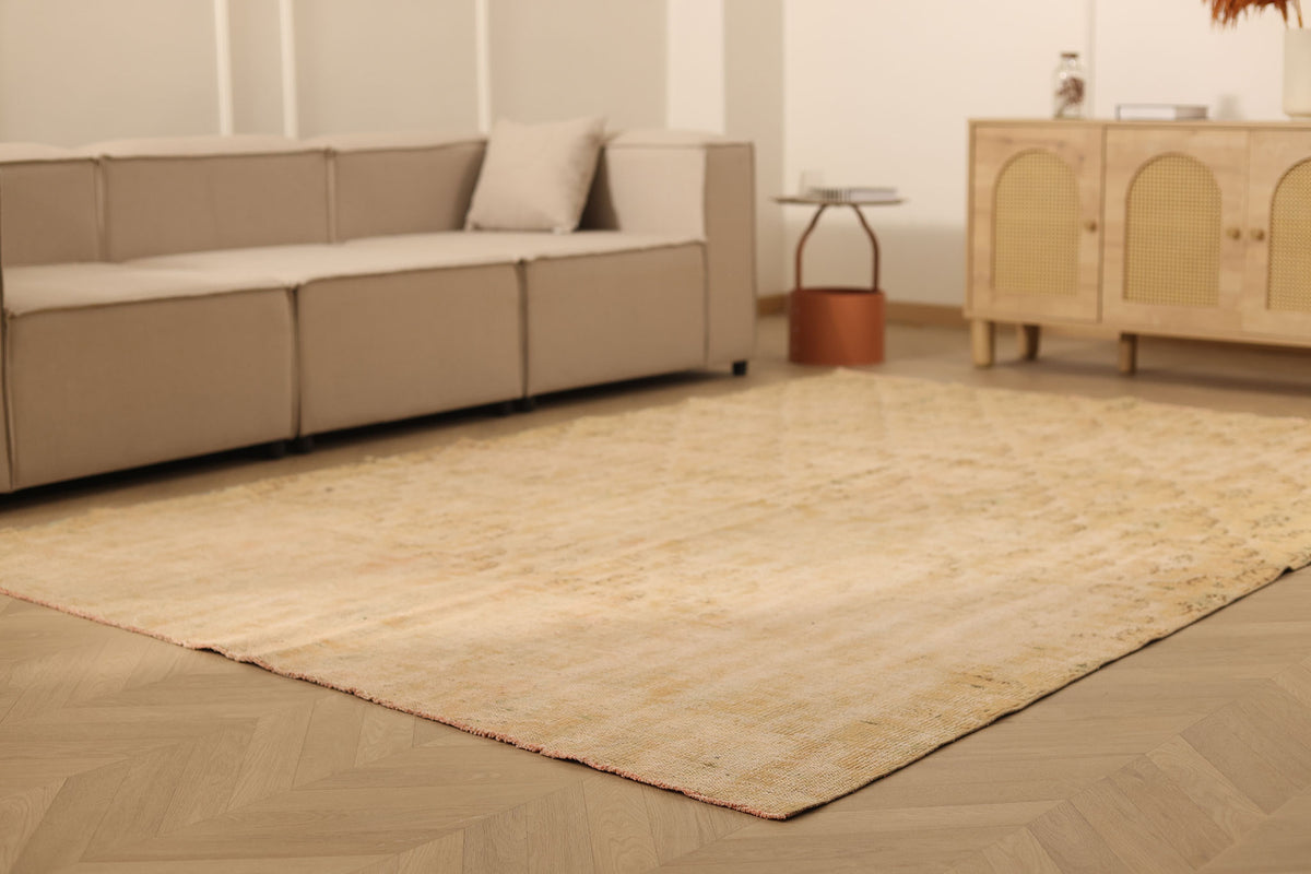 Vintage Manisa Turkish Area Rug 6x9 ft — Beige & Brown Floral