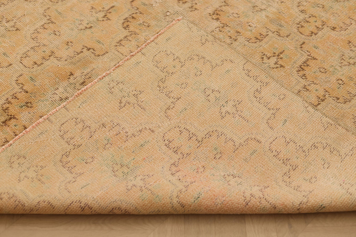 Vintage Manisa Turkish Area Rug 6x9 ft — Beige & Brown Floral