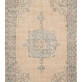Vintage Isparta Turkish Area Rug 7x11 ft — Beige & Blue Floral