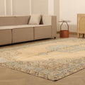 Vintage Isparta Turkish Area Rug 7x11 ft — Beige & Blue Floral