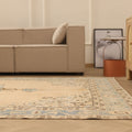 Vintage Isparta Turkish Area Rug 7x11 ft — Beige & Blue Floral