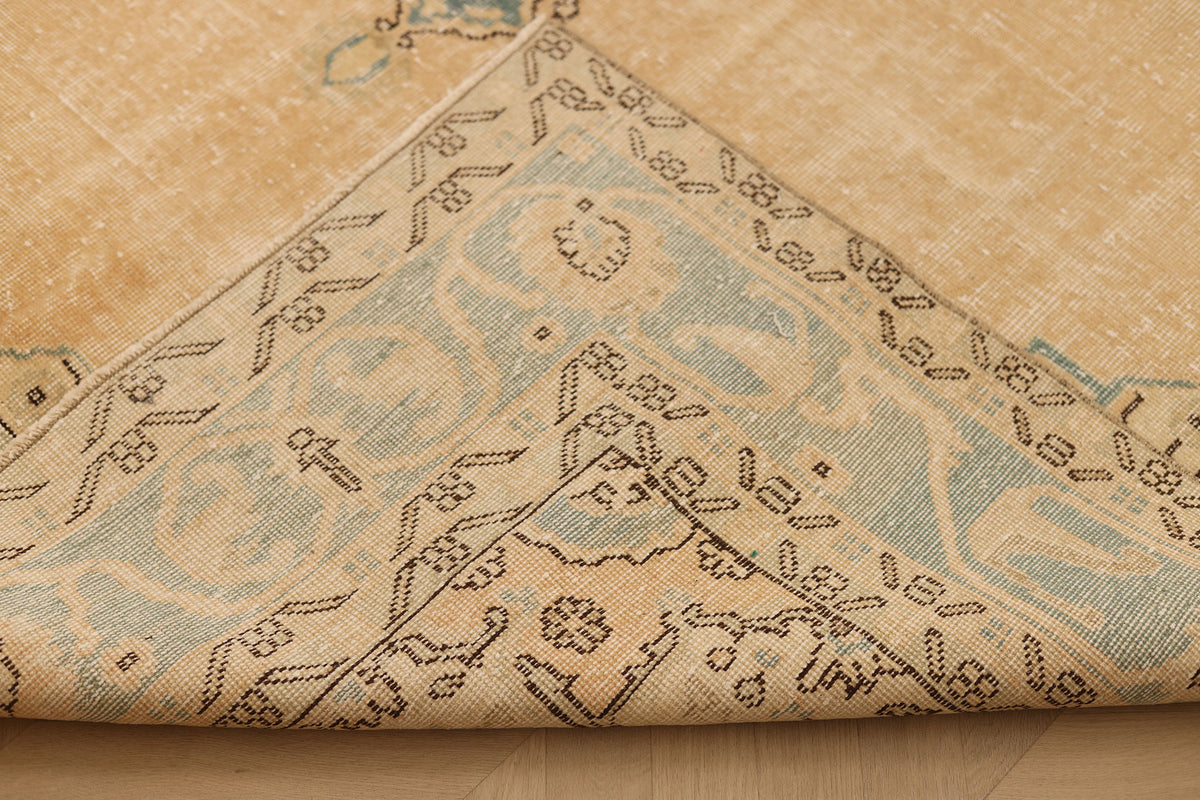 Vintage Isparta Turkish Area Rug 7x11 ft — Beige & Blue Floral