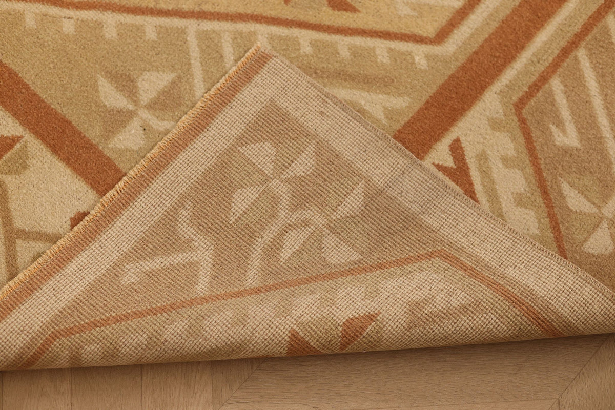 Vintage Muğla Turkish Area Rug 6x10 ft — Brown & Beige Geometric