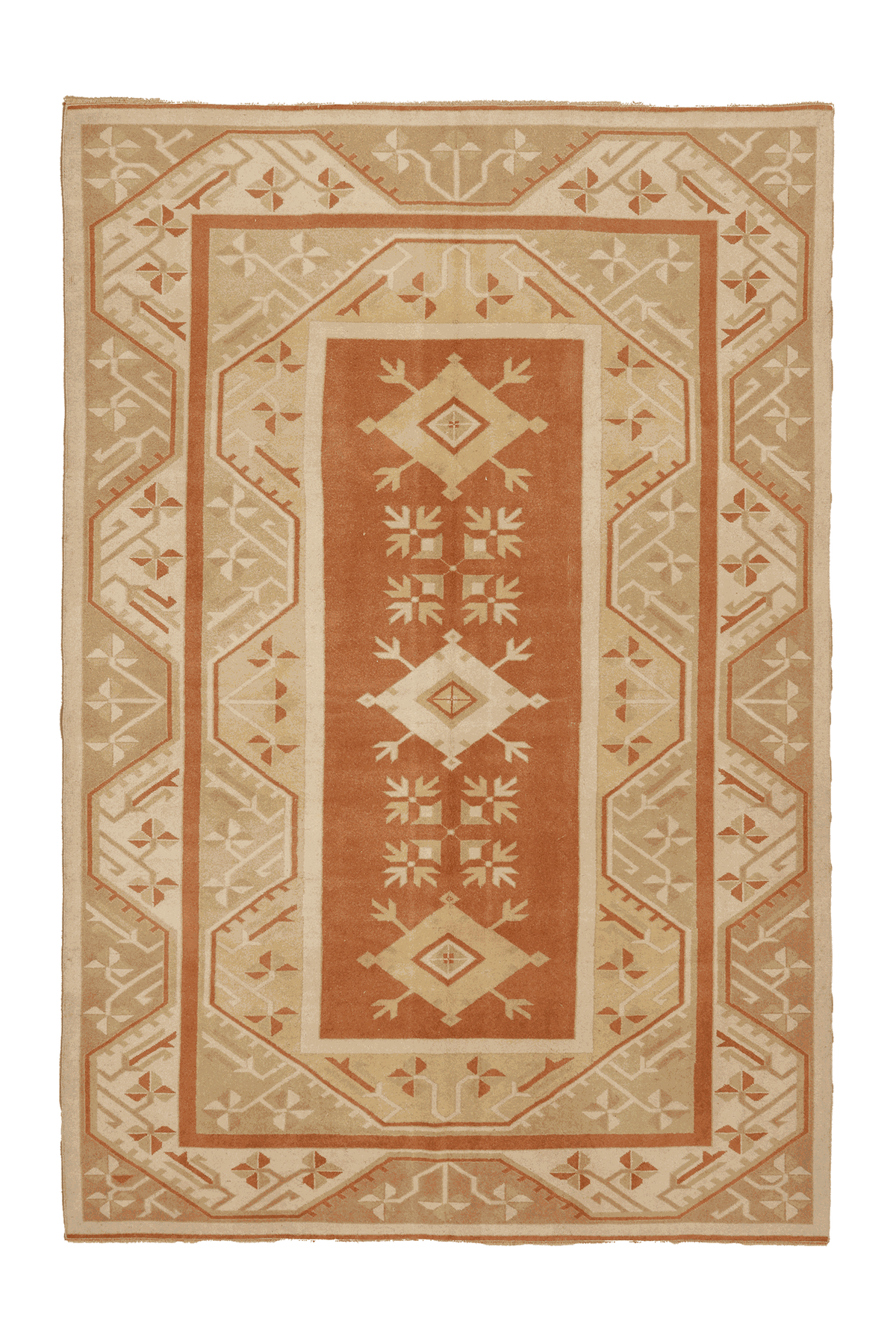 Vintage Muğla Turkish Area Rug 6x10 ft — Brown & Beige Geometric
