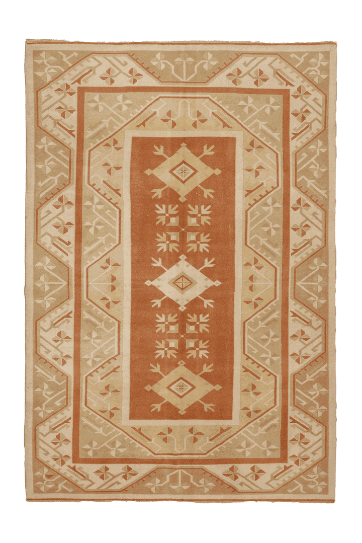 Vintage Muğla Turkish Area Rug 6x10 ft — Brown & Beige Geometric