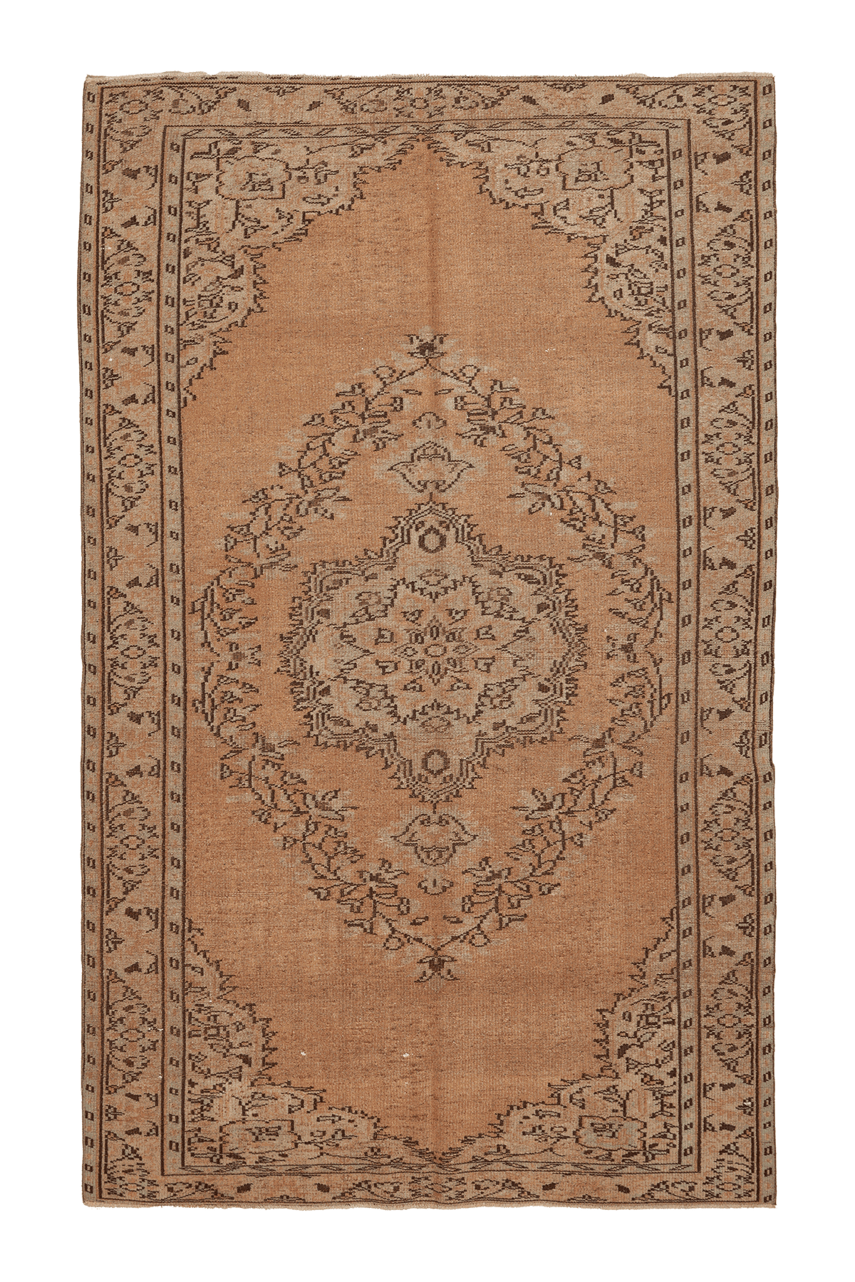 Vintage Manisa Turkish Area Rug 6x10 ft — Brown & Beige Floral