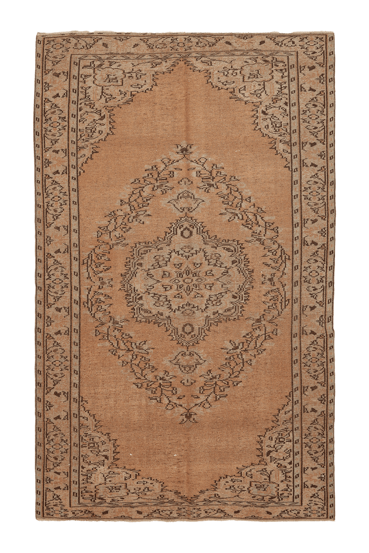 Vintage Manisa Turkish Area Rug 6x10 ft — Brown & Beige Floral