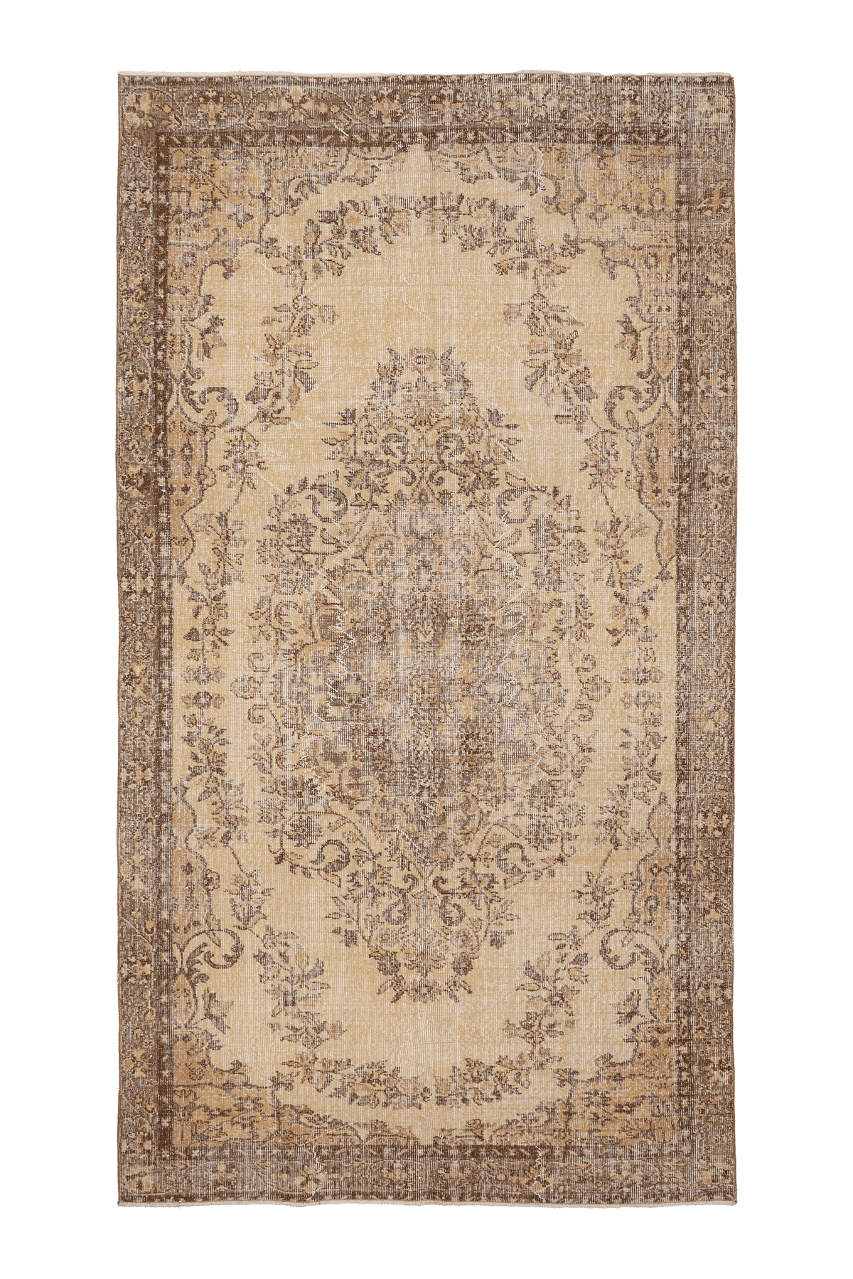 Vintage Isparta Turkish Area Rug 5x10 ft — Beige & Brown Floral (No. 48289)