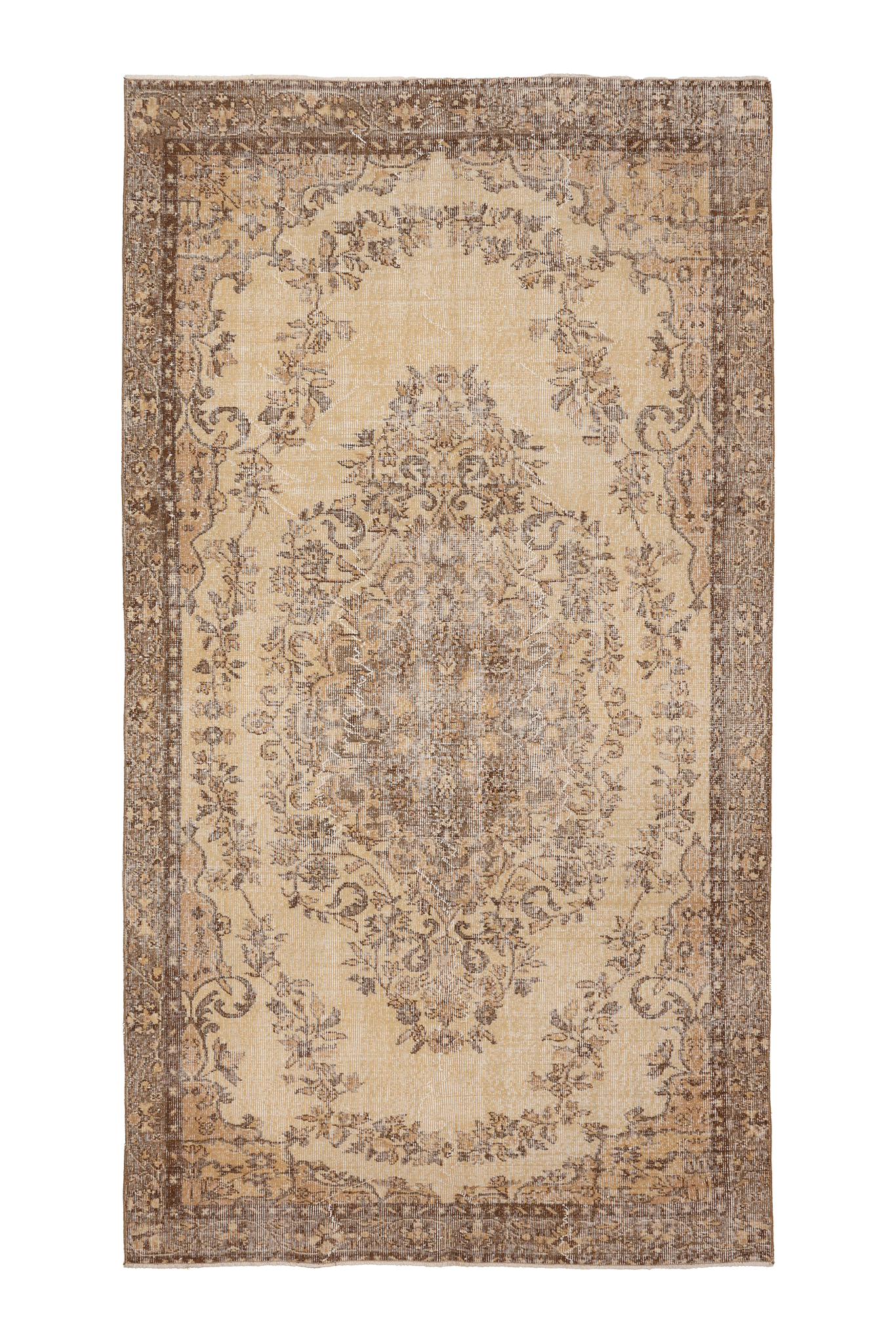 Vintage Isparta Turkish Area Rug 5x10 ft — Beige & Brown Floral (No. 48289)