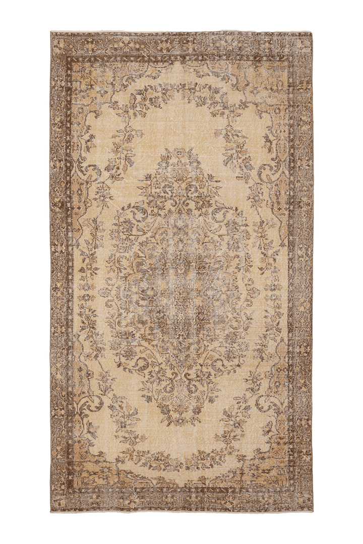 Vintage Isparta Turkish Area Rug 5x10 ft — Beige & Brown Floral (No. 48289)