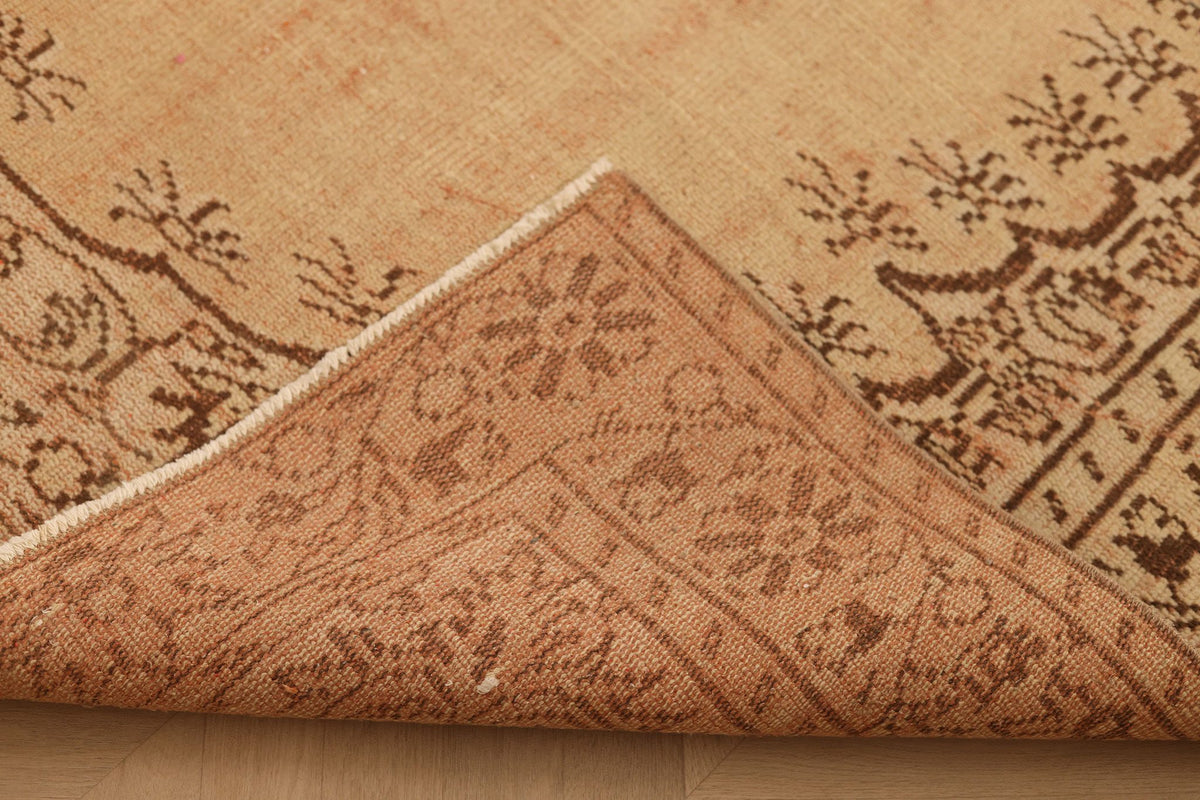 Vintage Manisa Turkish Area Rug 6x9 ft — Beige & Brown Floral