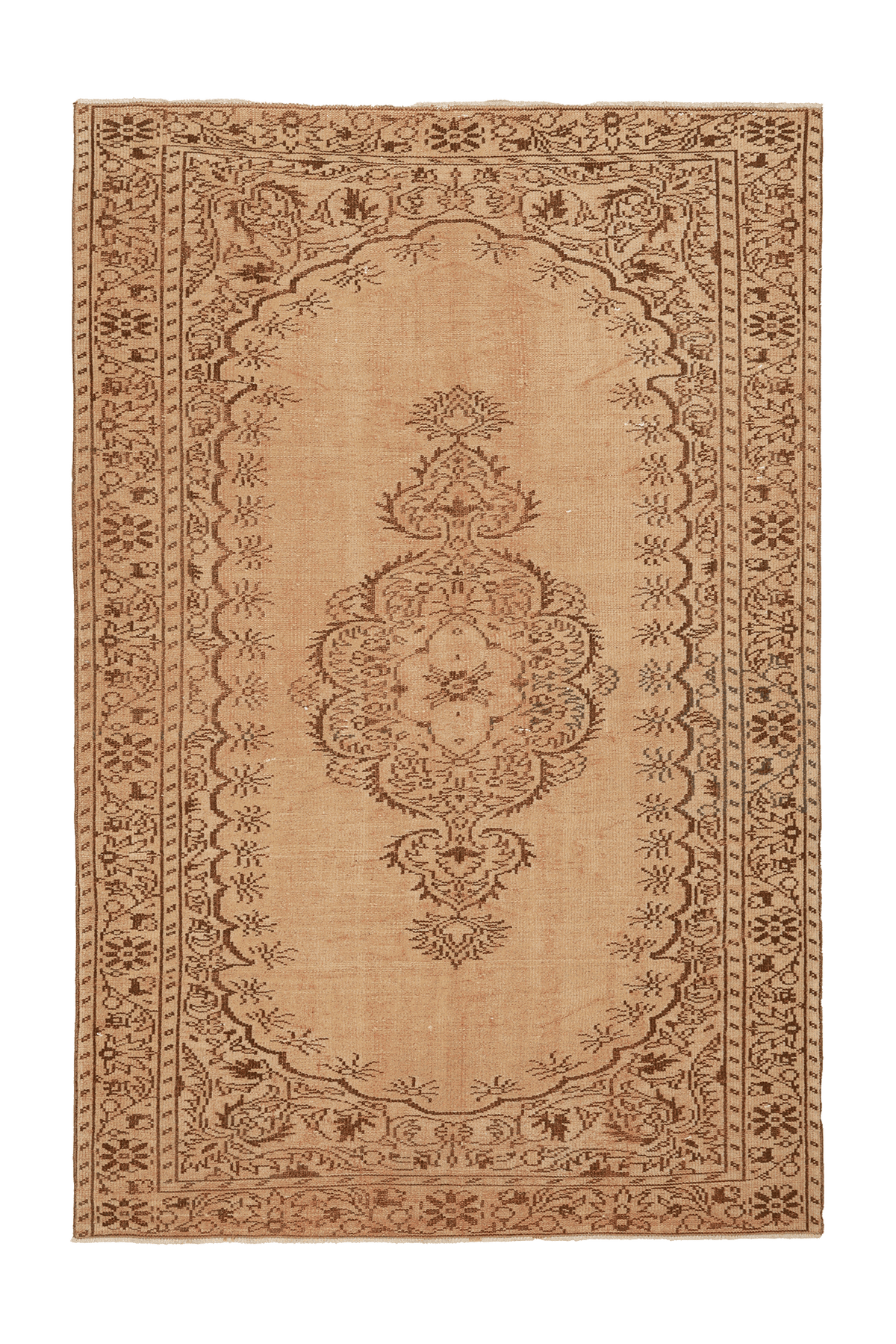 Vintage Manisa Turkish Area Rug 6x9 ft — Beige & Brown Floral