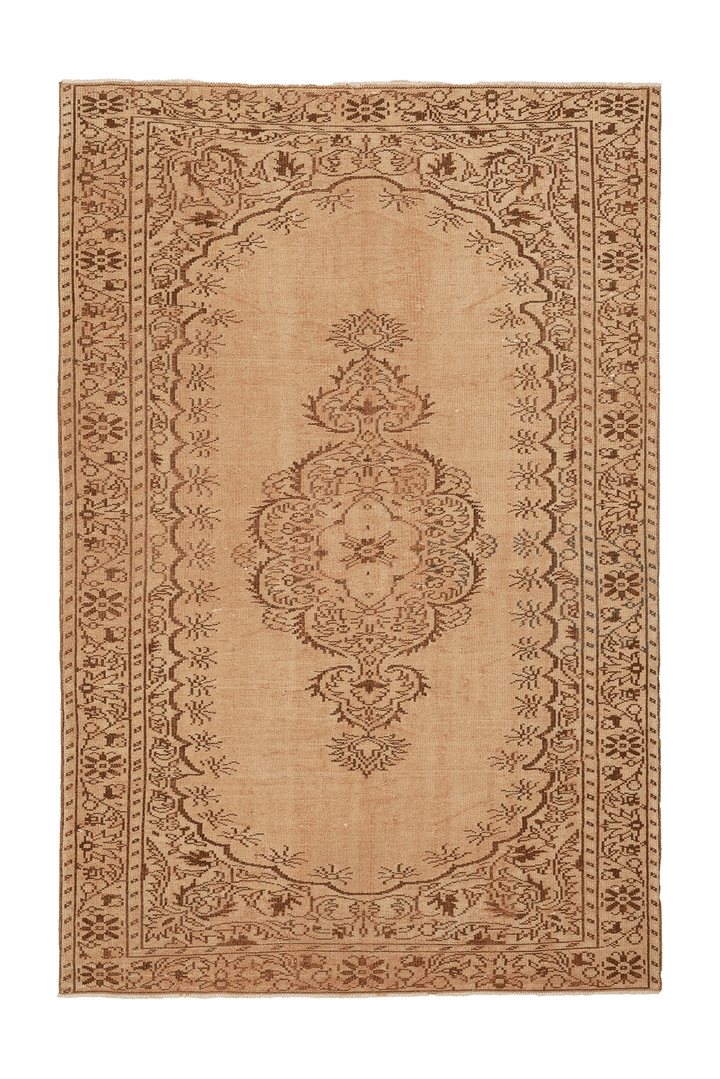 Vintage Manisa Turkish Area Rug 6x9 ft — Beige & Brown Floral