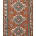 Vintage Niğde Turkish Area Rug 5x8 ft — Brown & Blue Geometric