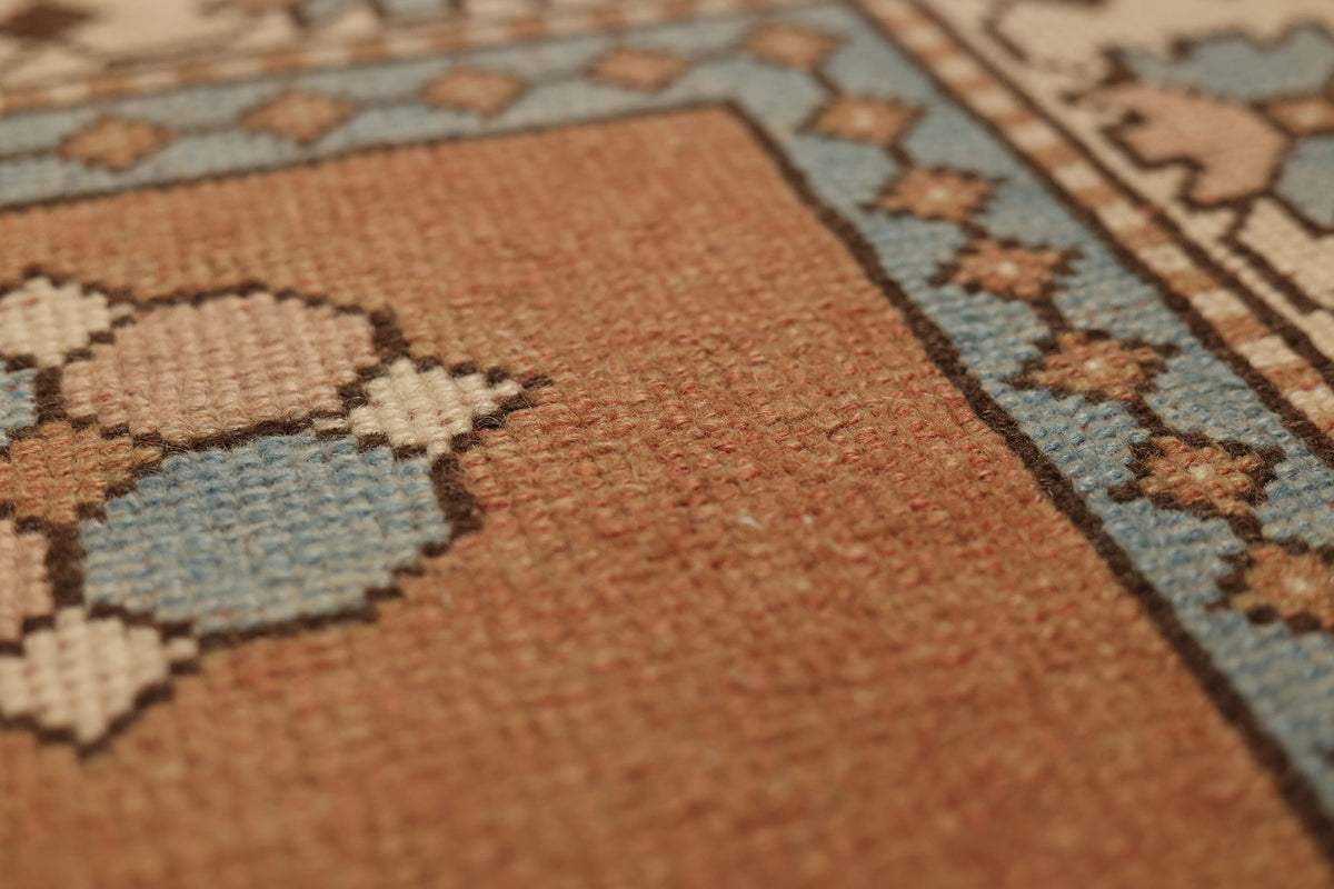 Vintage Niğde Turkish Area Rug 5x8 ft — Brown & Blue Geometric