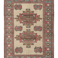 Vintage Niğde Turkish Area Rug 5x7 ft — Beige & Pink Geometric