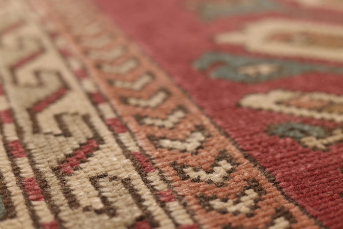 Vintage Balıkesir Turkish Area Rug 4x6 ft — Red & Beige Geometric