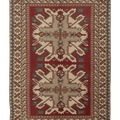 Vintage Balıkesir Turkish Area Rug 4x6 ft — Red & Beige Geometric