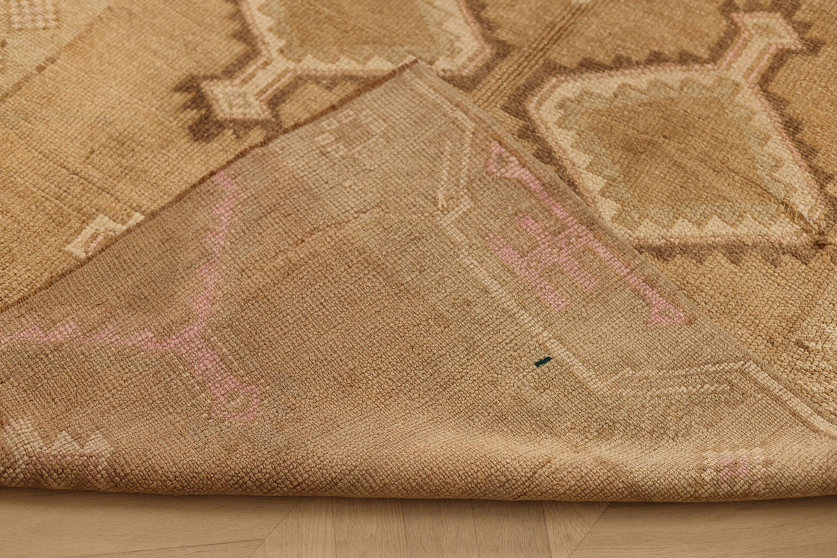 Vintage Kars Turkish Area Rug 4x9 ft — Beige & Brown Geometric