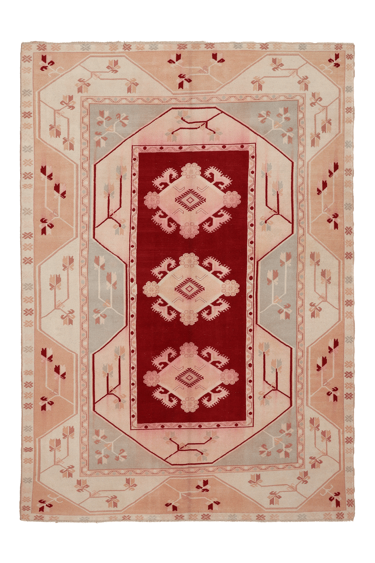 Vintage Muğla Turkish Area Rug 6x8 ft — Red & Pink Geometric