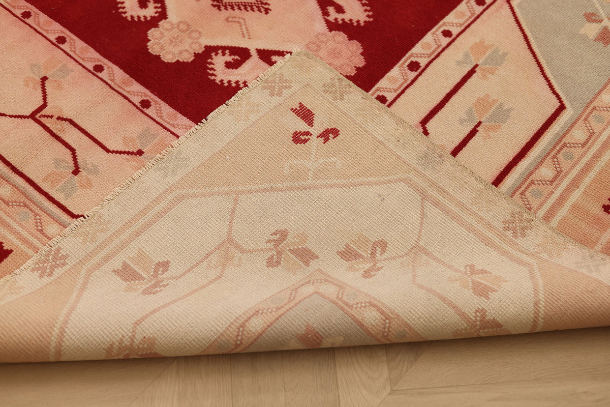 Vintage Muğla Turkish Area Rug 6x8 ft — Red & Pink Geometric