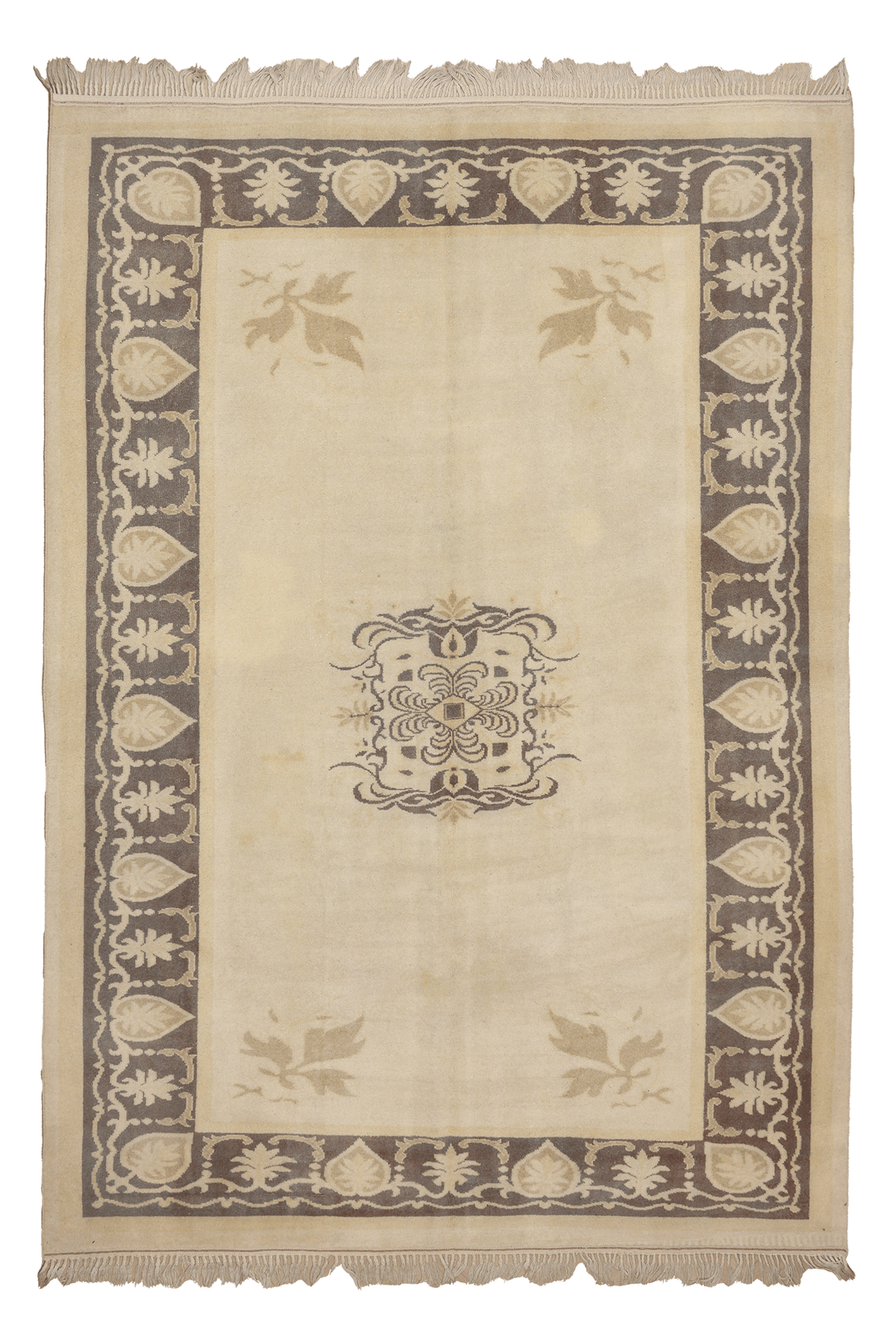 Vintage Muğla Turkish Area Rug 6x9 ft — Beige & Gray Floral