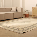 Vintage Muğla Turkish Area Rug 6x9 ft — Beige & Gray Floral