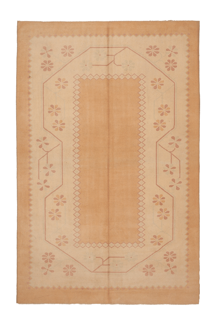 Vintage Muğla Turkish Area Rug 6x9 ft — Beige & Orange Floral